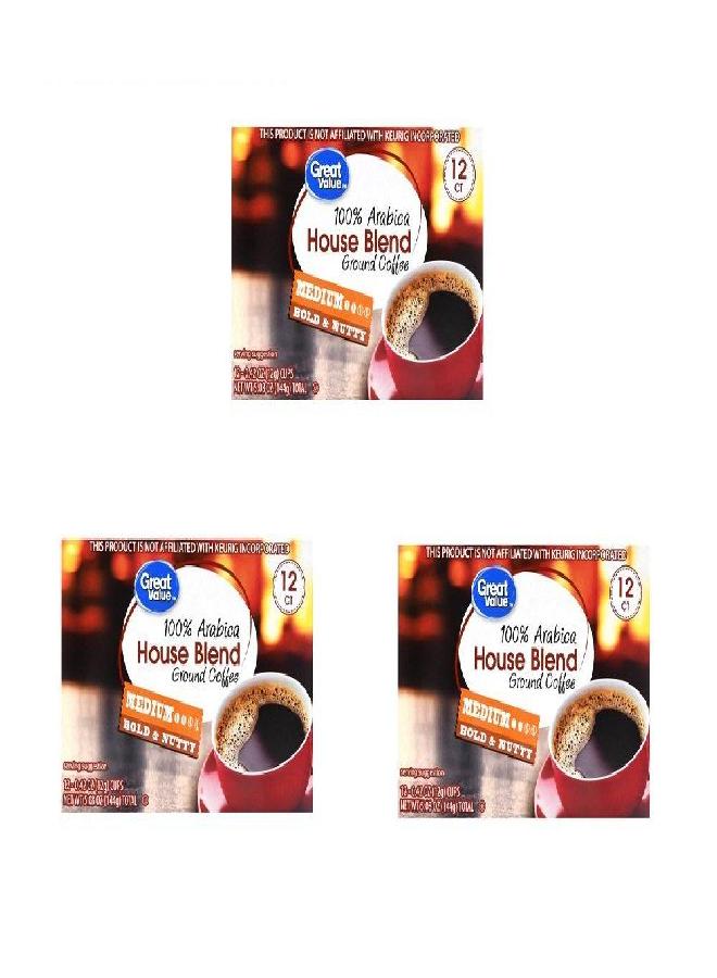 Great Value House Blend Ground Coffee Single Serve Cups, Medium Roast, 5.08 oz, 12 Count - (PACK OF 3) - Image 1